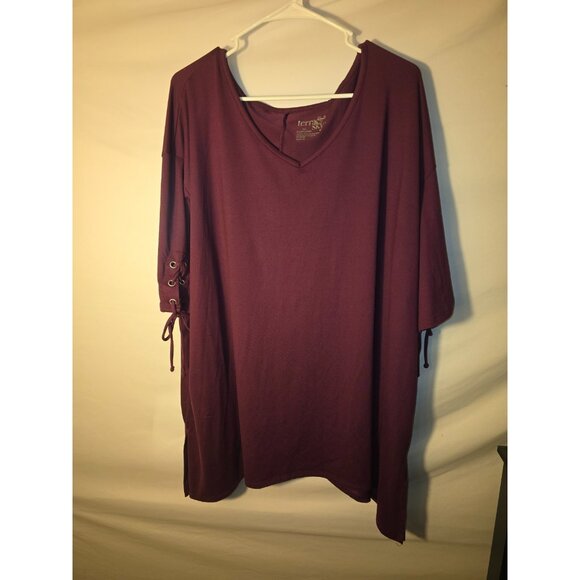 Terra & Sky Womens Plus Size 3X 24W 26w Lace Up Sleeves Tunic Top Shirt Blouse - Picture 1 of 2